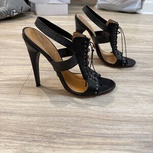 L.A.M.B. Black Lace-Up Slingback High Heels